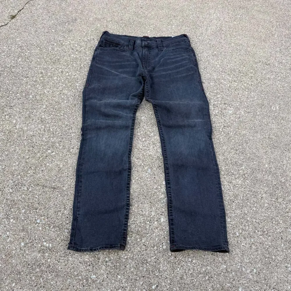True Religion Ricky Relaxed Straight Leg Jeans with Red Stitching